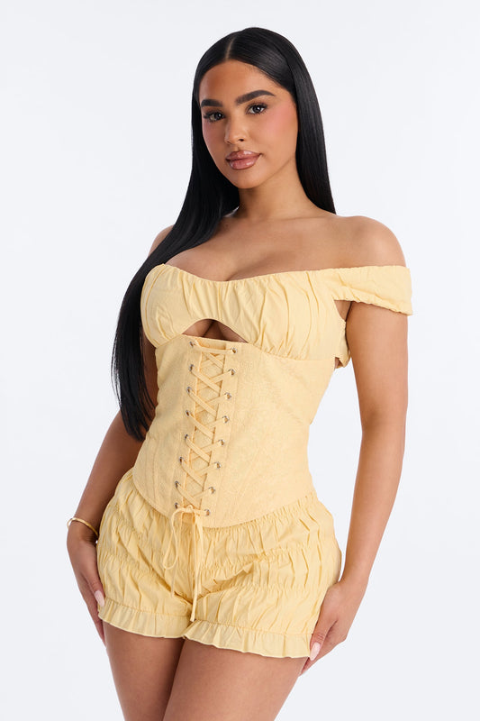 Gigi Poplin Corset And Micro Short Set - Yellow