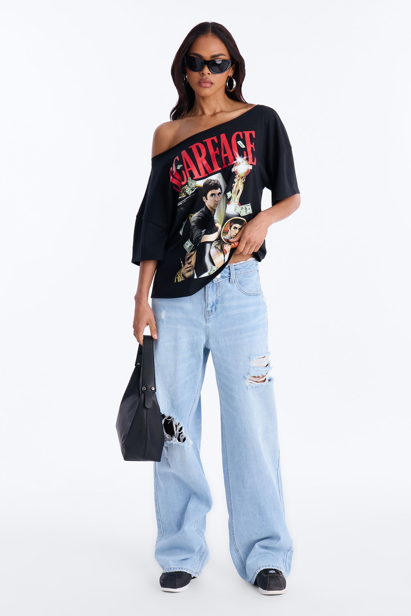 Scarface Off Shoulder Tee - Black