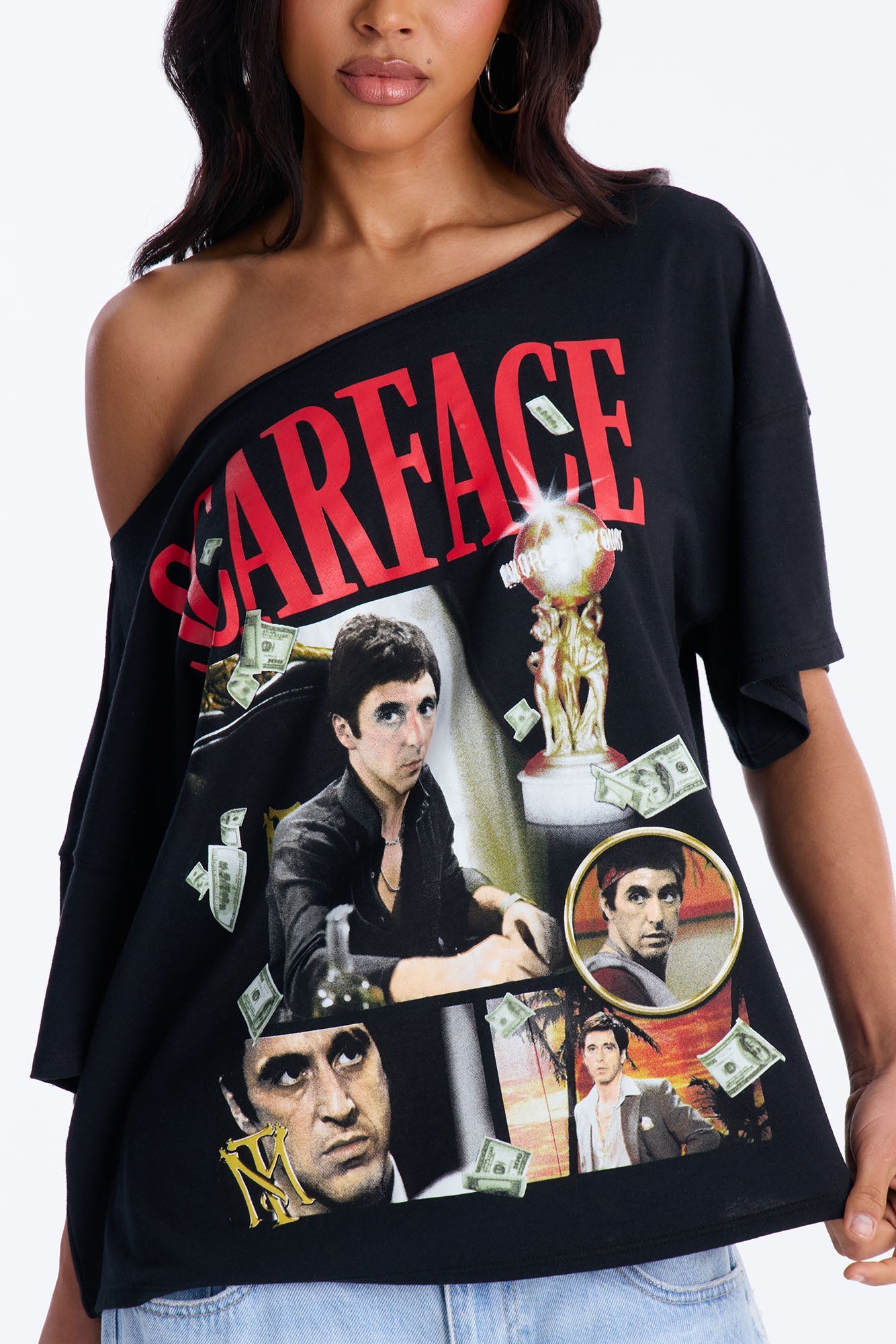 Scarface Off Shoulder Tee - Black