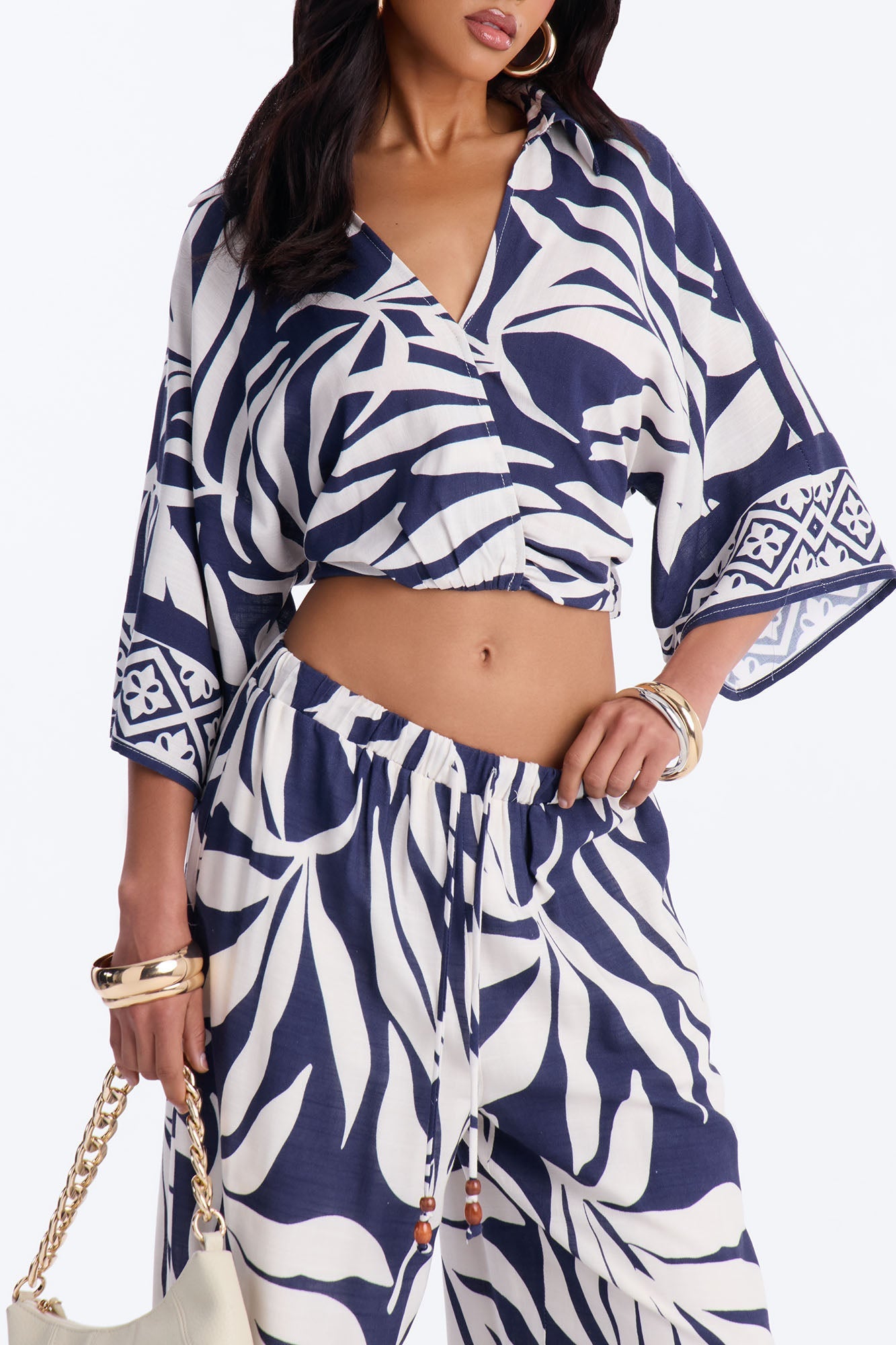 Marissa Linen Floral Pant Set - Navy/combo