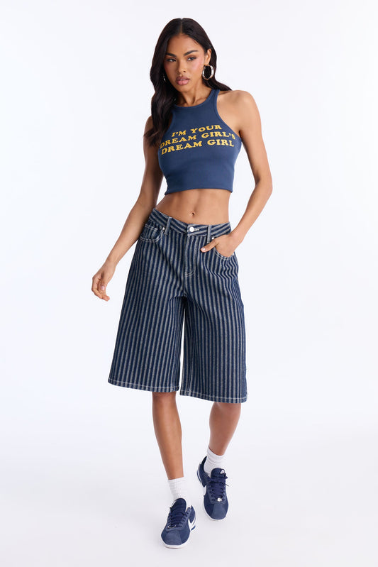 Grand Finish Striped Denim Jorts - Dark Wash