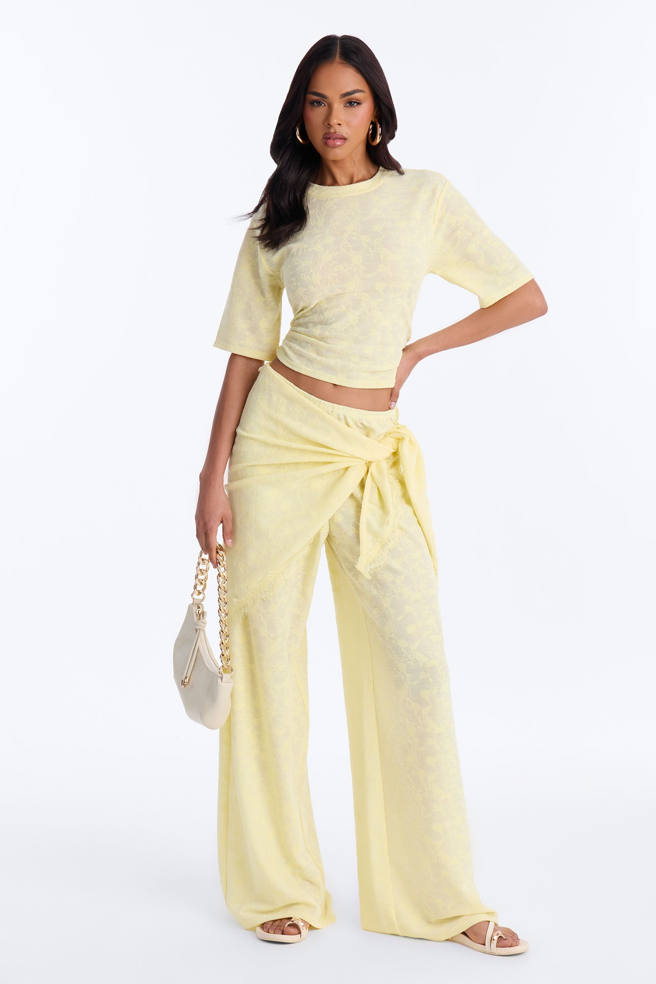 Solana Lace 3 Piece Pant Set - Yellow