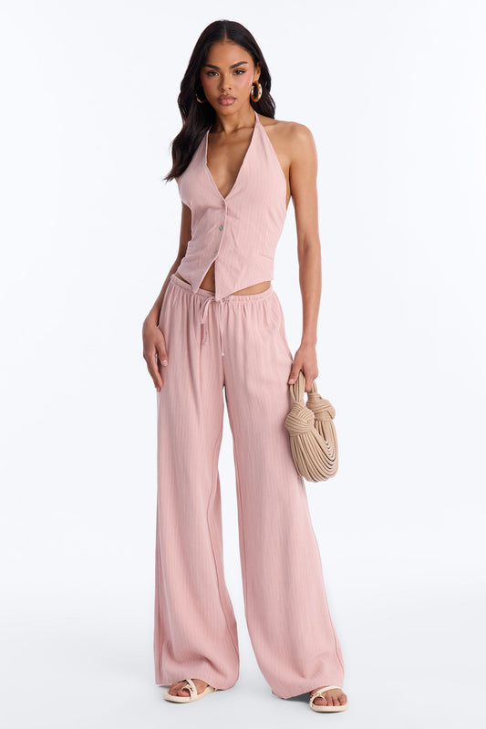 Girl Gone Wild Pinstripe Low Rise Wide Leg Pant 30″ - Blush