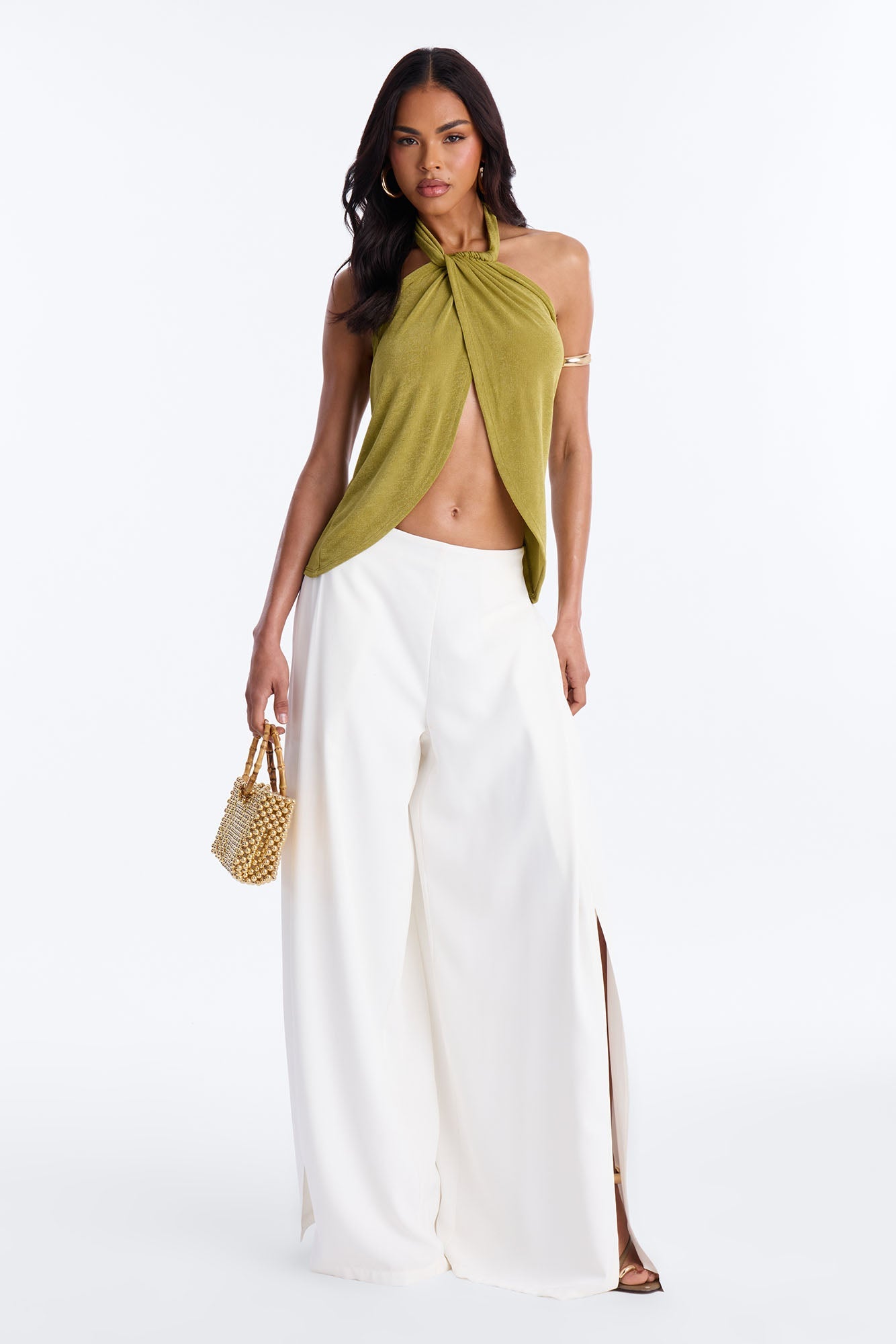 Your Desire Ruched Halter Flyaway Top - Green