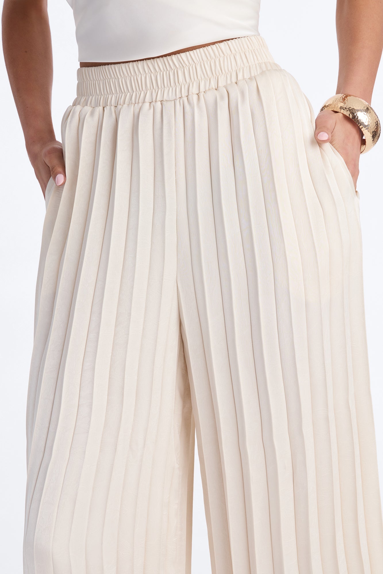 Let's Go Babe Satin Wide Leg Pant 32 - Ivory