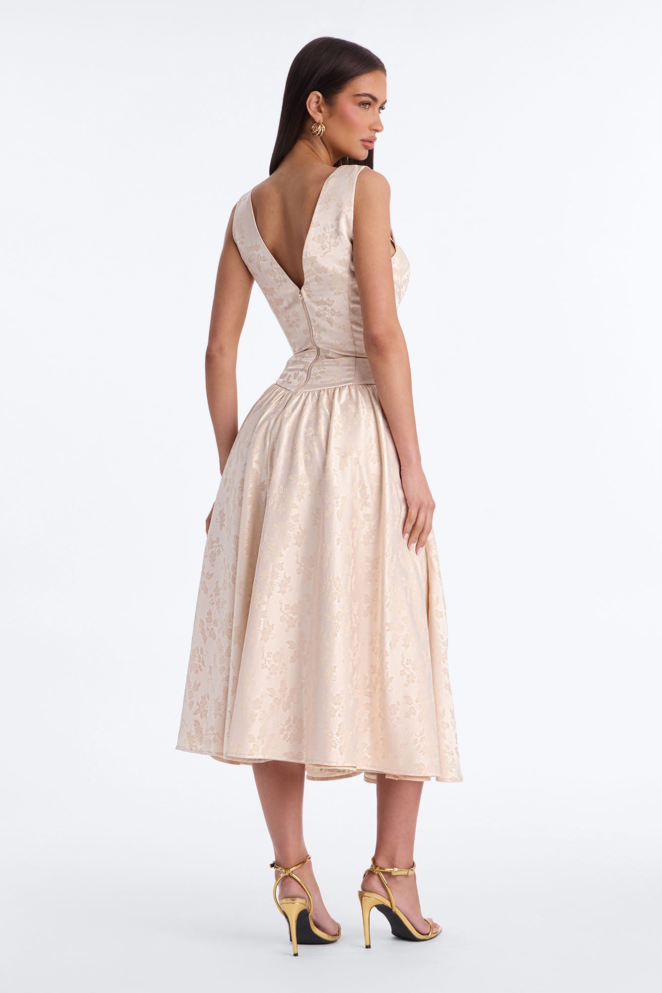 Arabella Pleated Jacquard Midi Dress - Blush