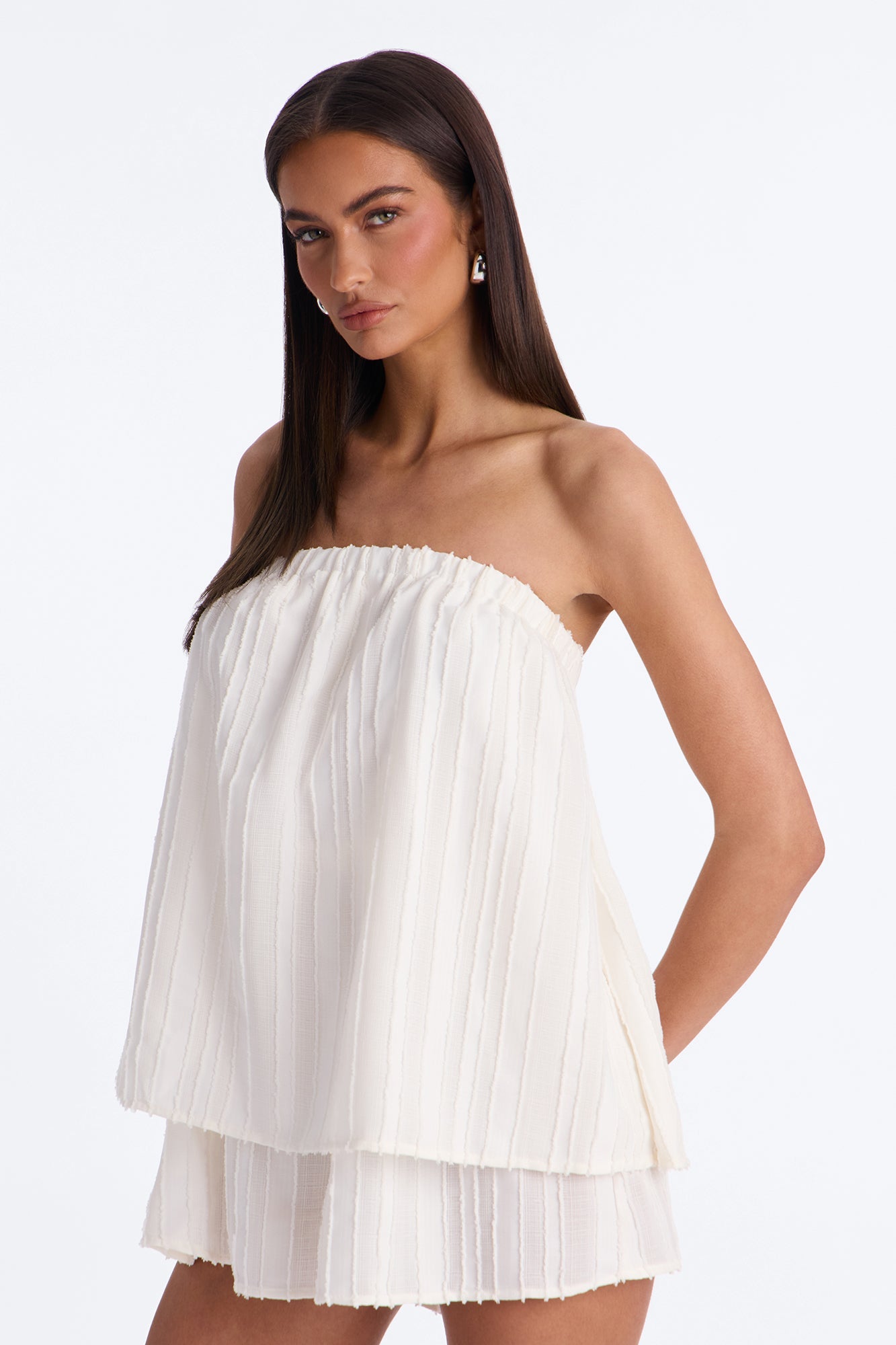 Kayley Strapless Tiered Romper - White