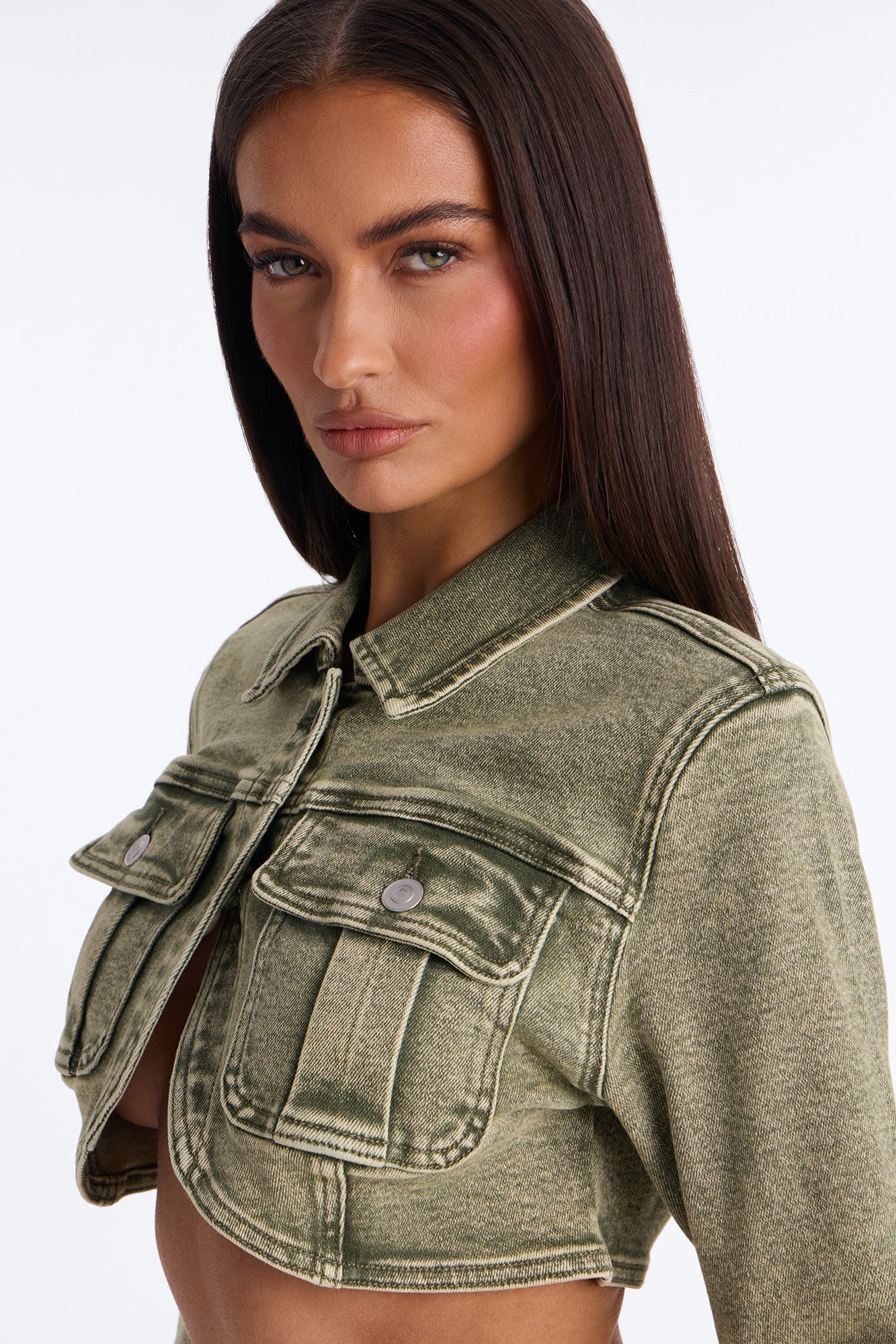 Highly Motivated Stretch Denim Bolero Jacket - Olive