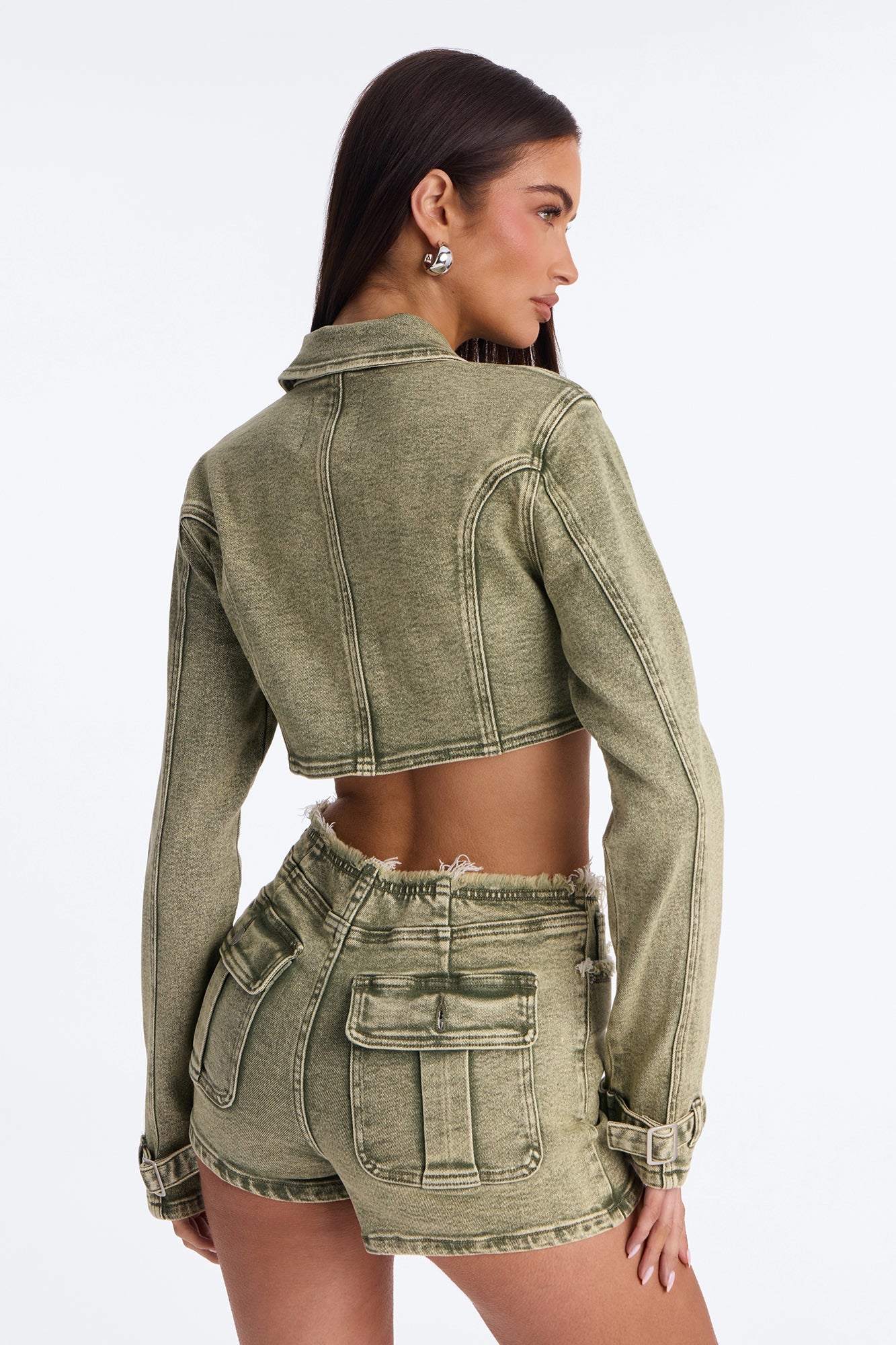 Highly Motivated Stretch Denim Bolero Jacket - Olive
