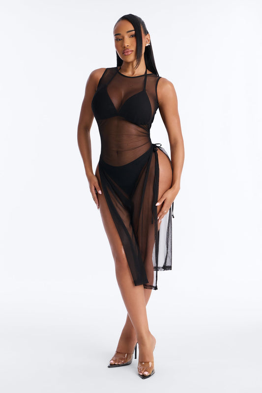 Sheer Thing Mesh Swim Cover Up Dress - Black