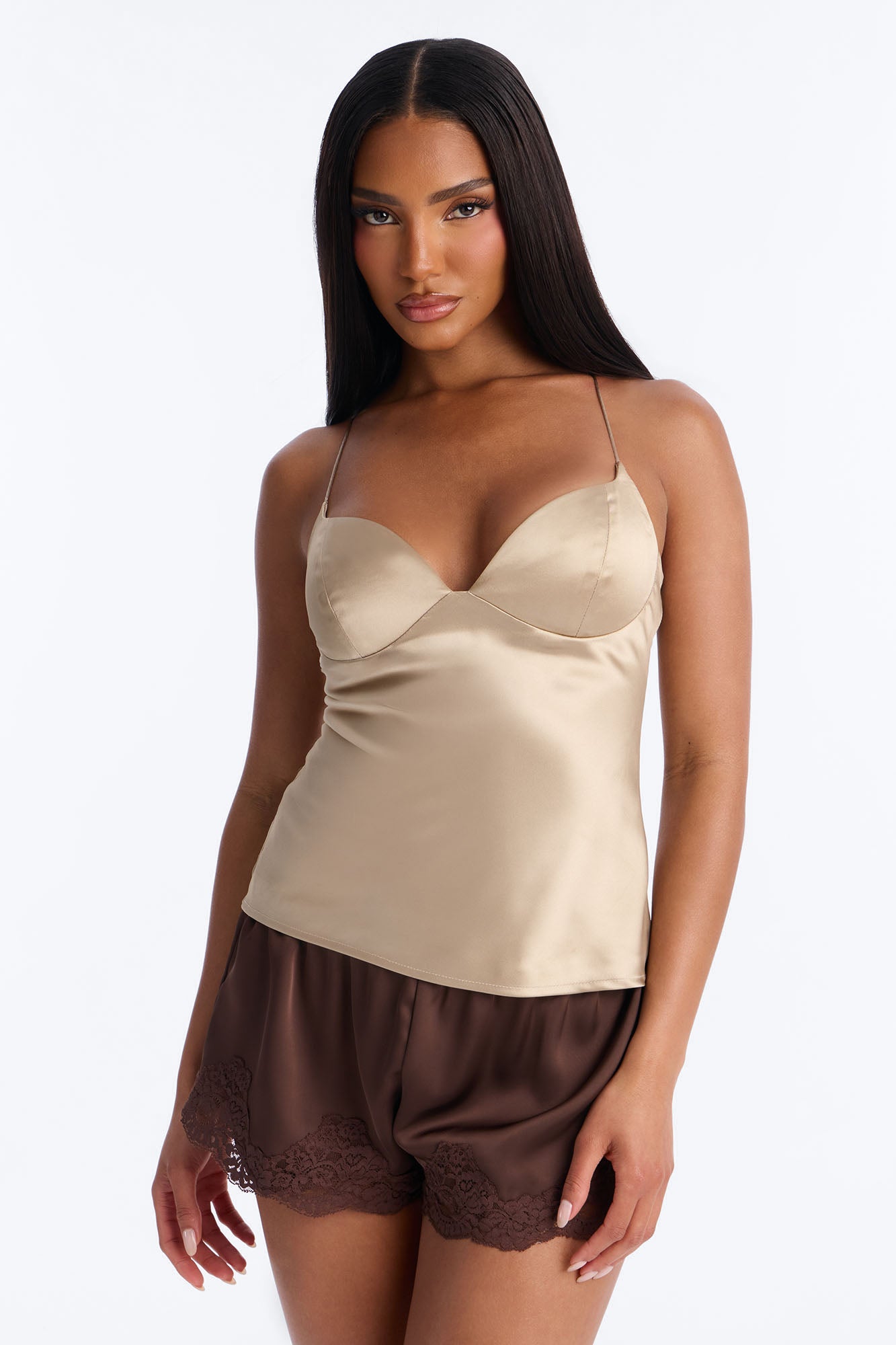 I'm The Masterpiece Satin Top - Beige Fashion Nova
