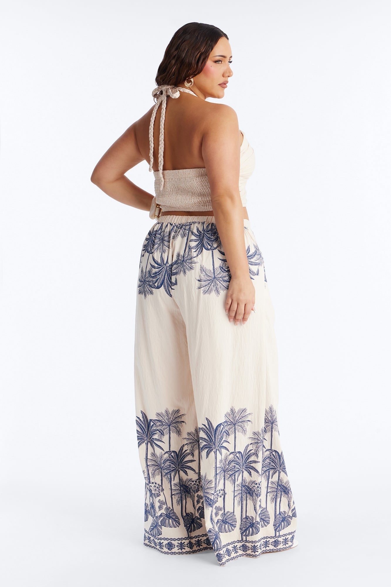 Island Babe Linen Halter Pant Set - Taupe/combo Fashion Nova