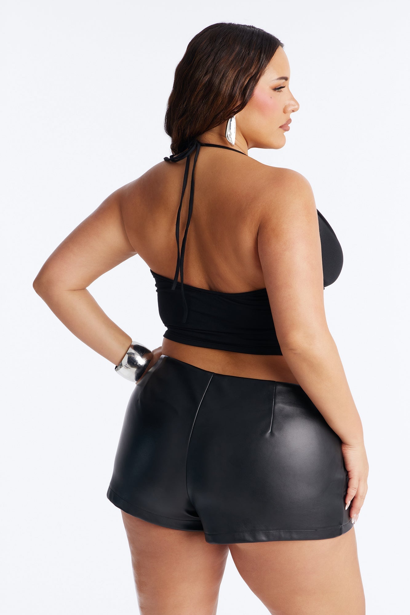 Party All Night Fringe Cowl Neck Halter Top - Black Fashion Nova