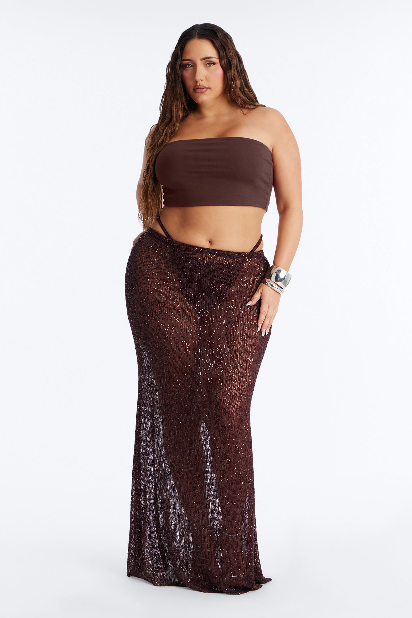 Lost In Paradise Sequin Maxi Skirt - Chocolate Fashion Nova