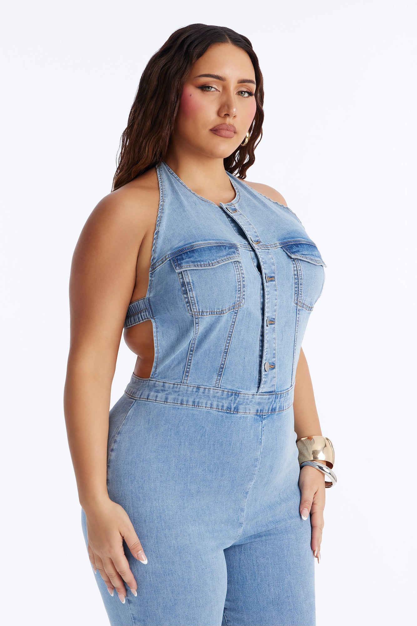 Halley Halter Denim Jumpsuit - Light Wash