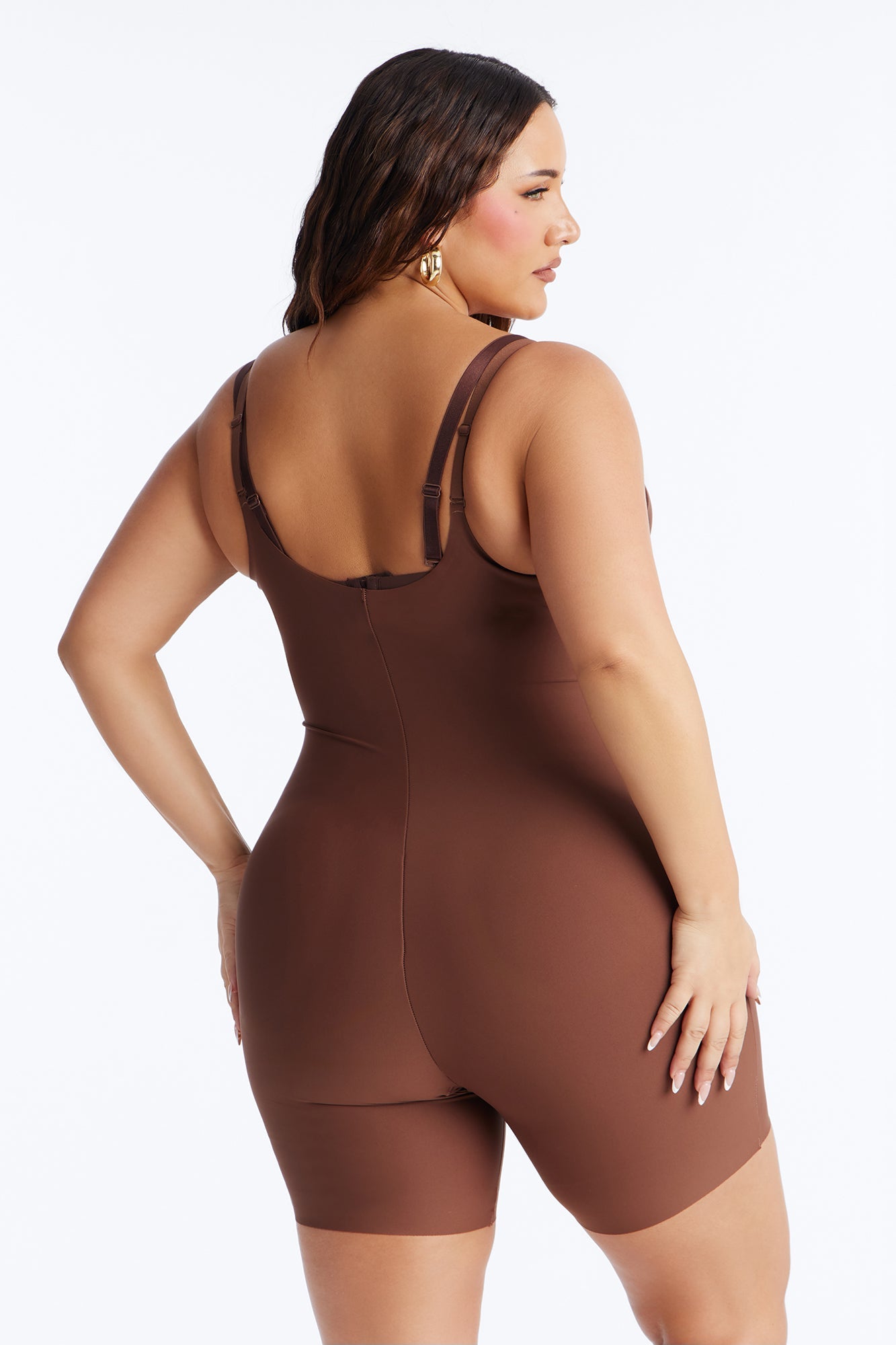 Total Control Core Sculpted Open Bust Mid Thigh Bodysuit - Mocha
