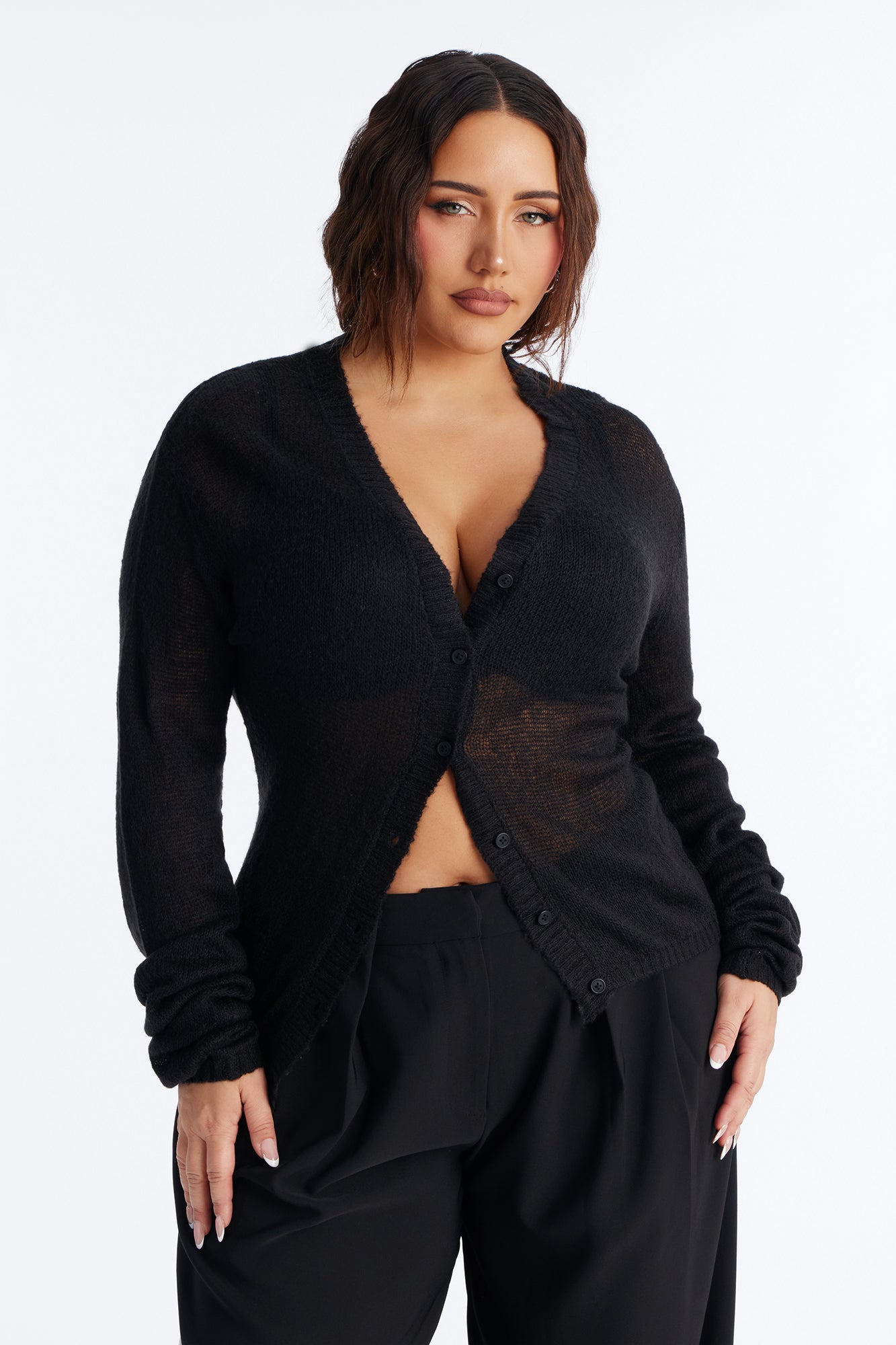 Sheer Me Out Long Sleeve Button Up Cardigan Sweater - Black Fashion Nova