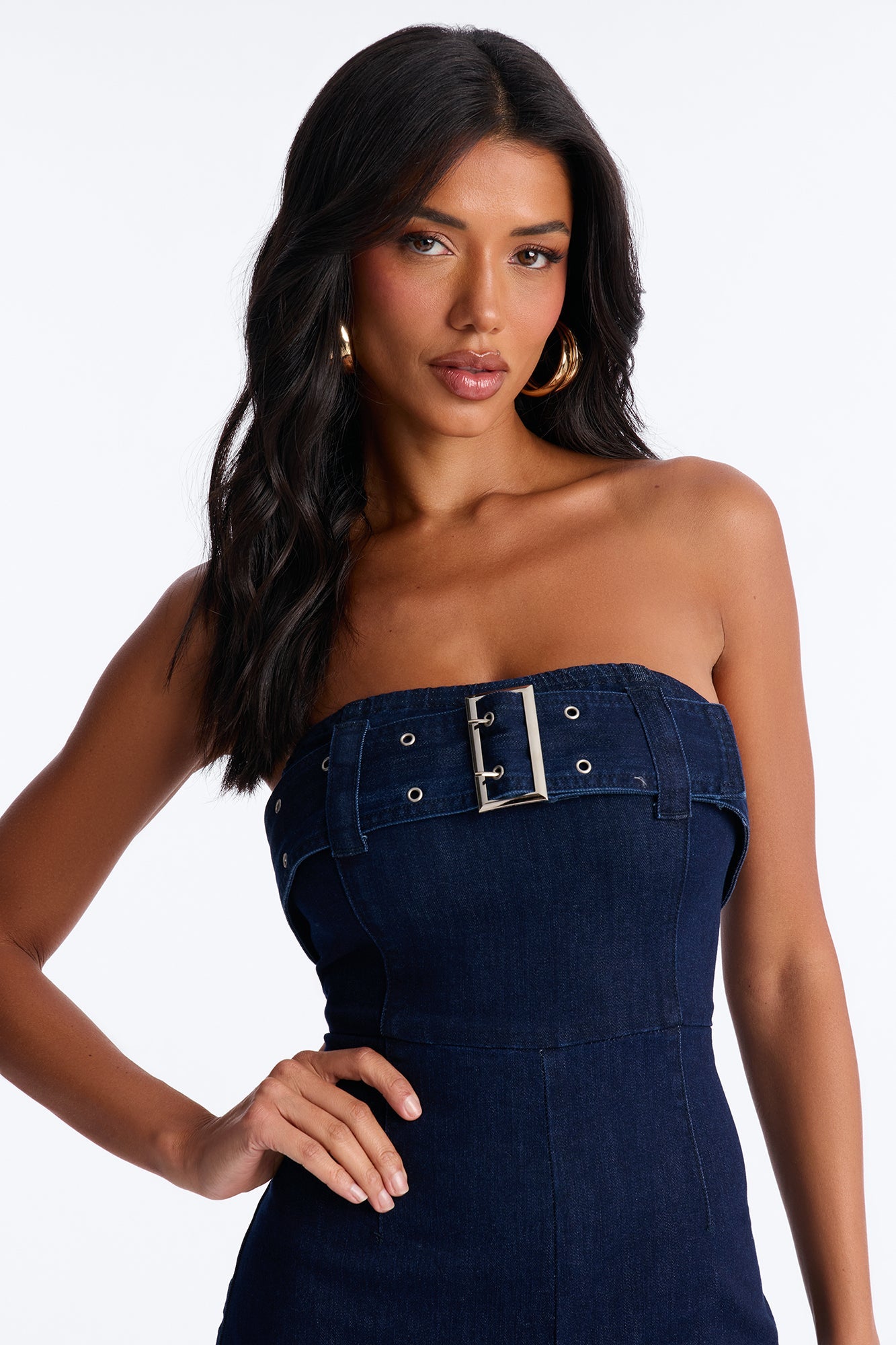 Marie Denim Belted Jumpsuit - Dark Wash