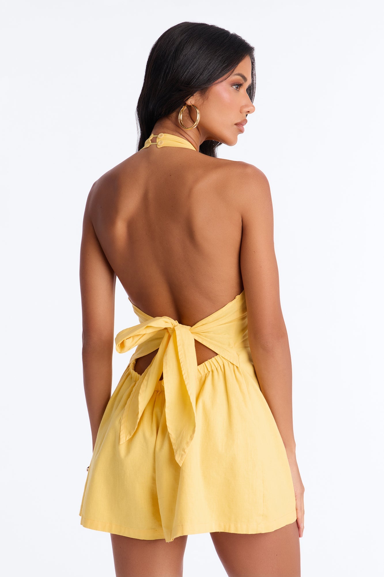 Wynn Backless Halter Romper - Yellow