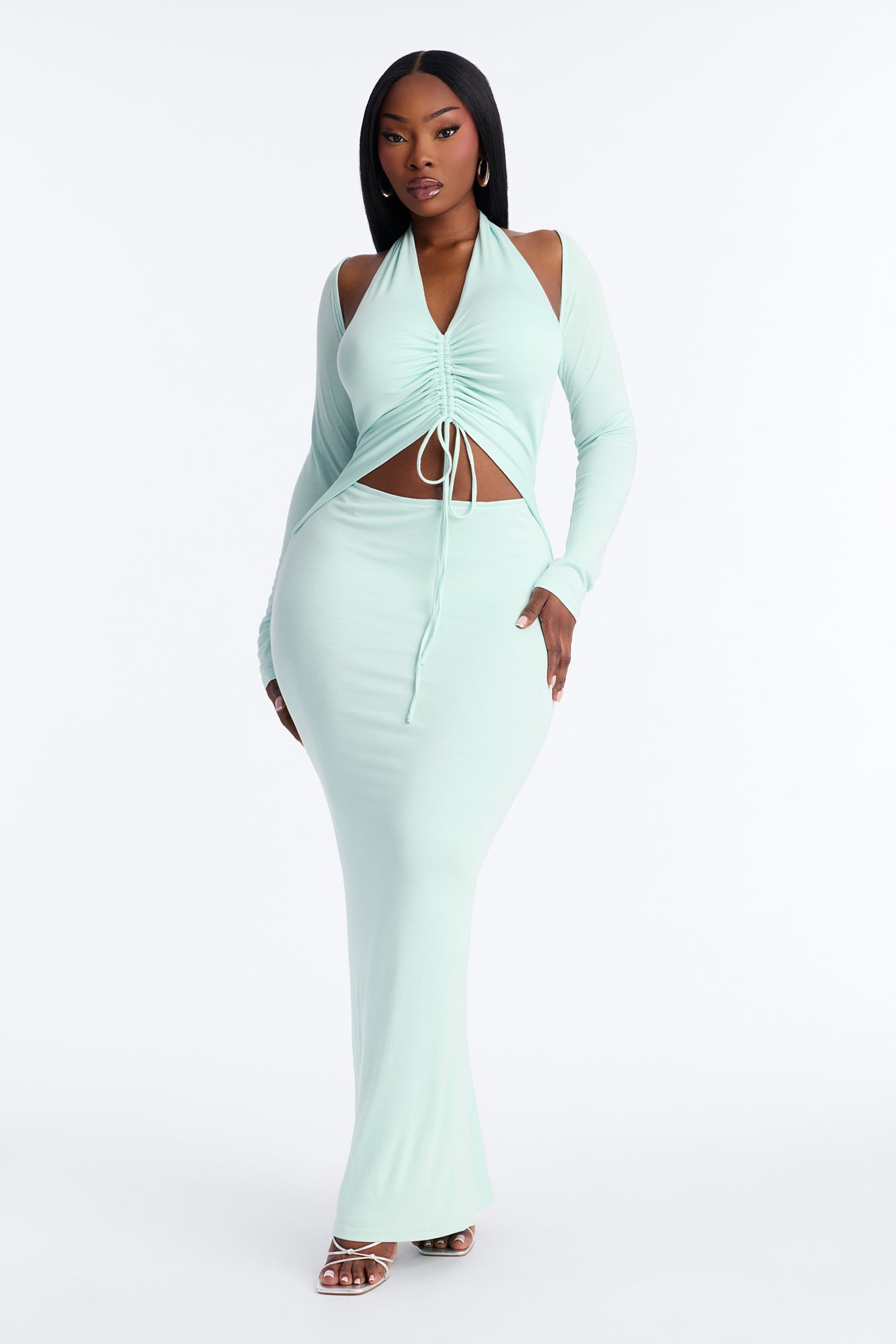 Casey Ruched Maxi Dress - Mint