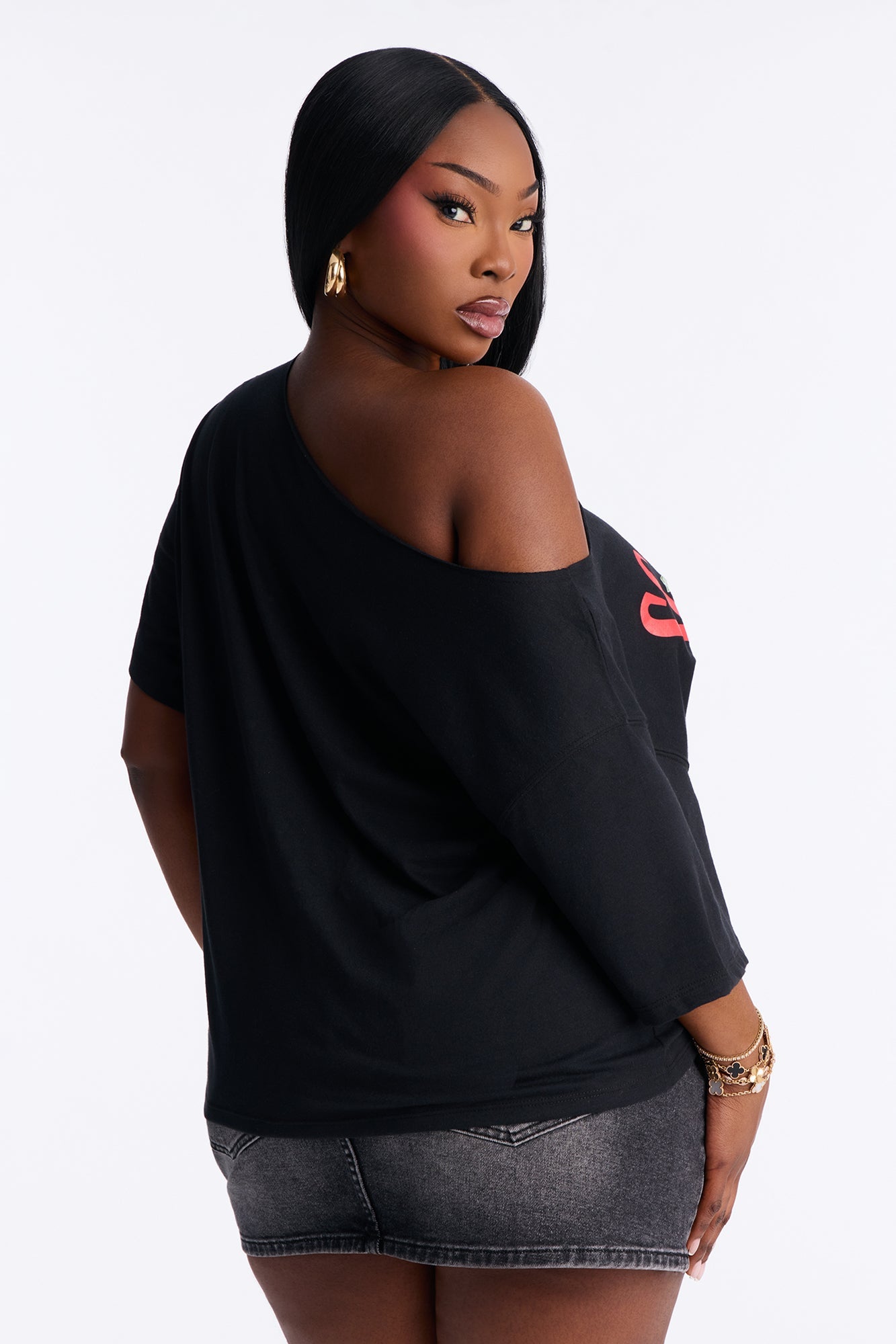 Scarface Off Shoulder Tee - Black