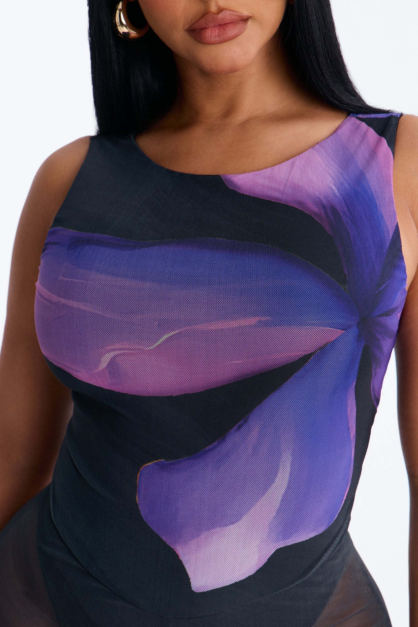 Yara Backless Mesh Jumpsuit - Purple