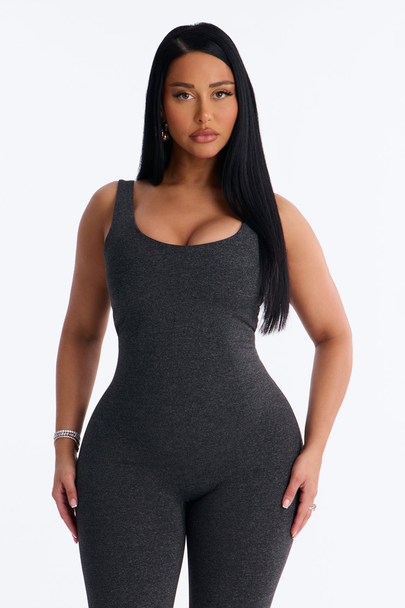 Malia Built In Bra Catsuit - Charcoal