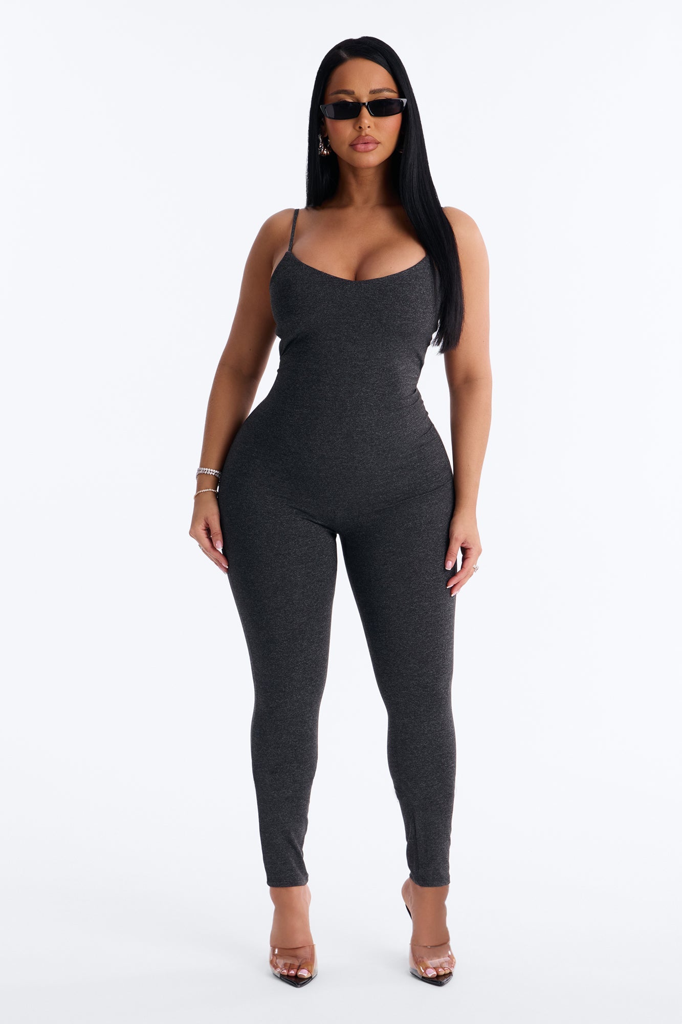 Marina Built In Bra Cami Catsuit - Charcoal