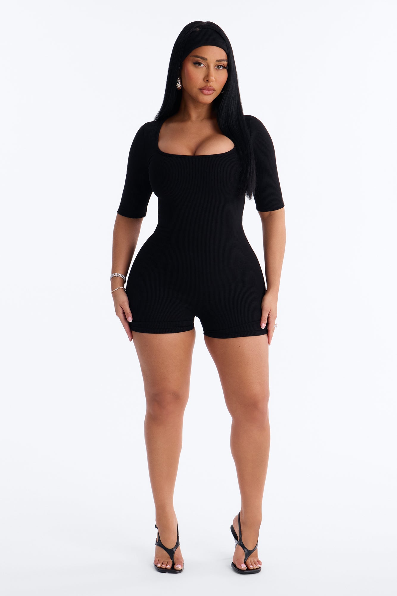 Karly Snatched 2 Piece Headband And Romper - Black