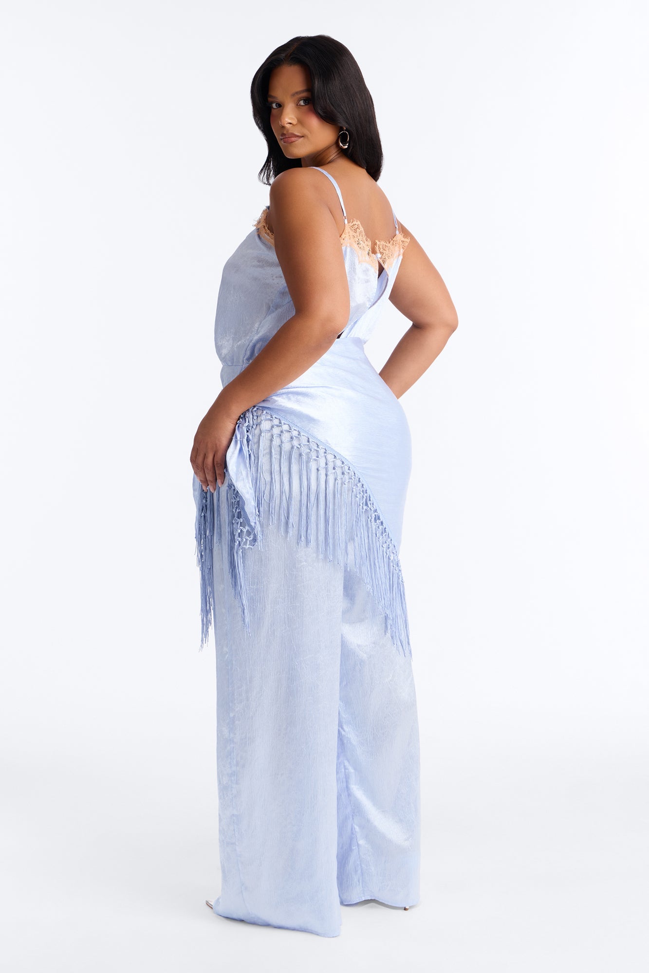 Elsa Satin Waist Scarf Jumpsuit - Blue