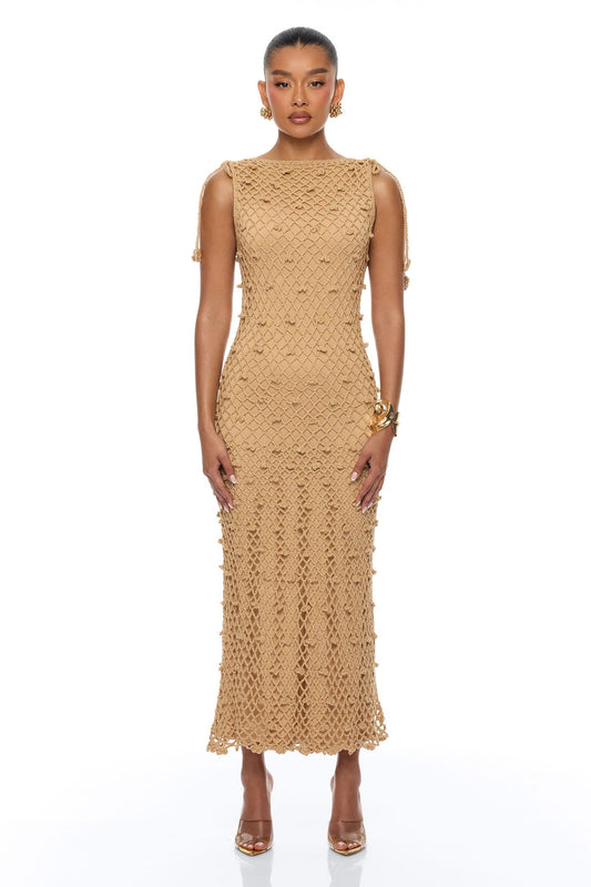 Cabana Vibing Crochet Maxi Dress - Brown
