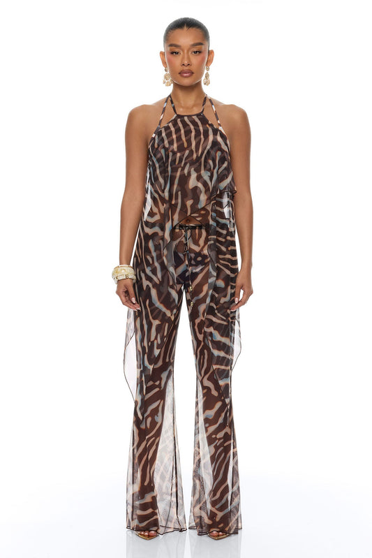 Golden Getaway Mesh Swim Cover Up - Brown/combo