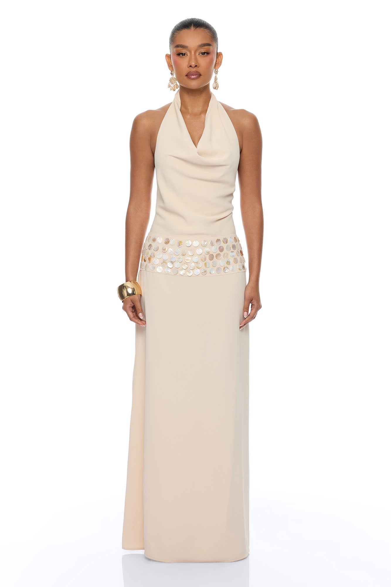 Seaside Chic Shell Backless Maxi Dress - Sand