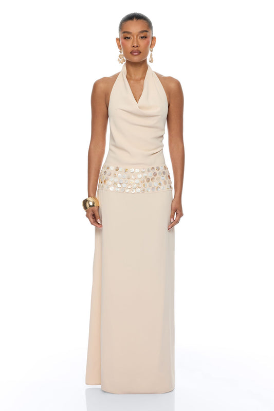Seaside Chic Shell Backless Maxi Dress - Sand