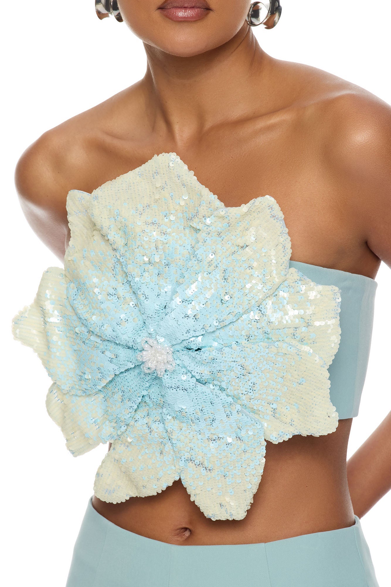 Garden Bloom Embellished Pant Set - Dusty Blue