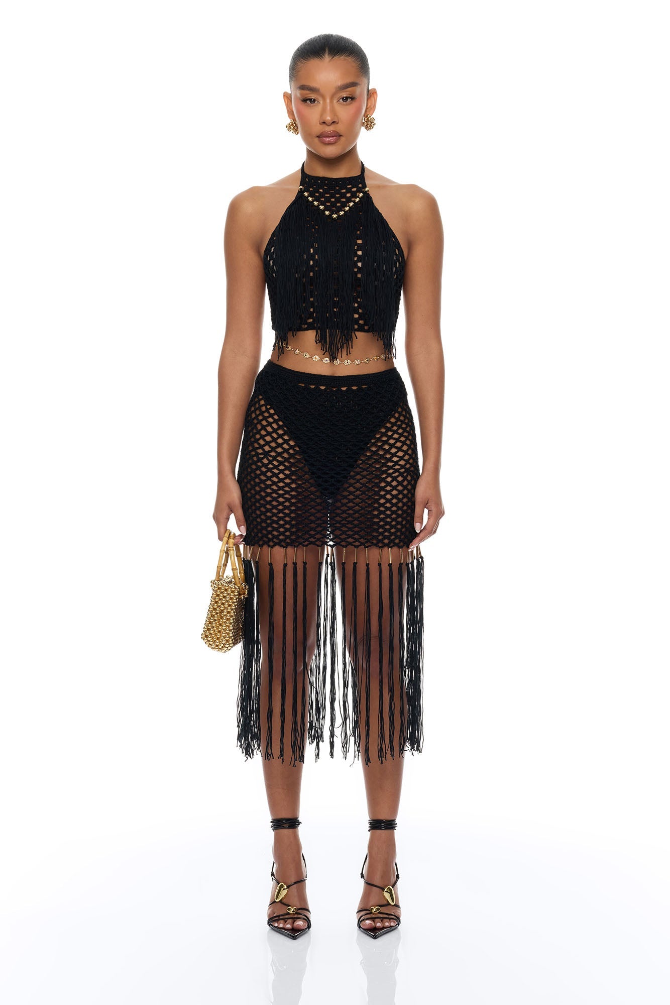 Coconut Clouds Crochet 3 Piece Skirt Set - Black