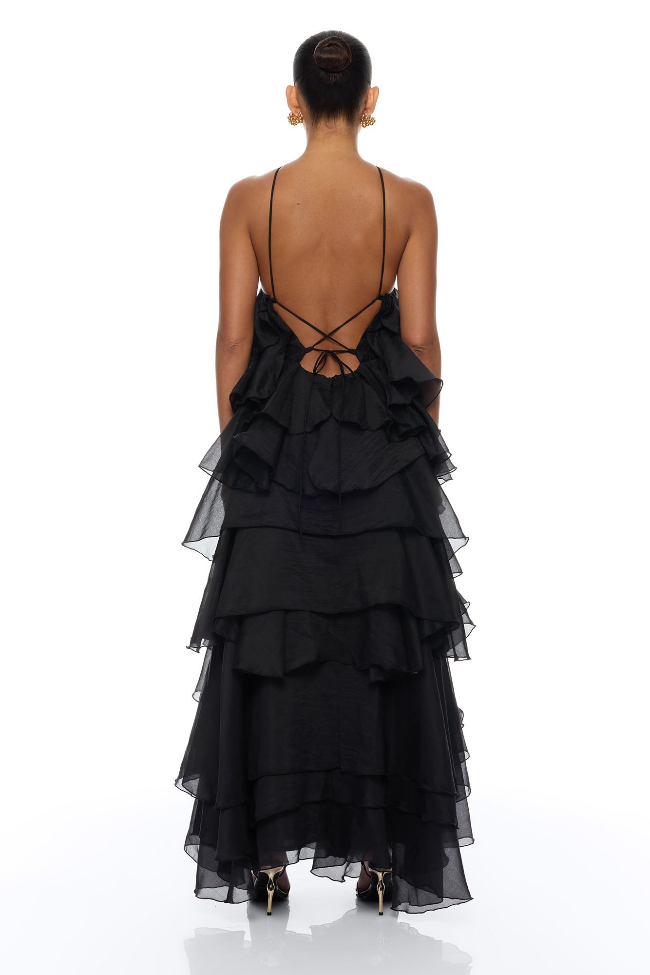 Lylah Ruffle Chiffon Maxi Dress - Black