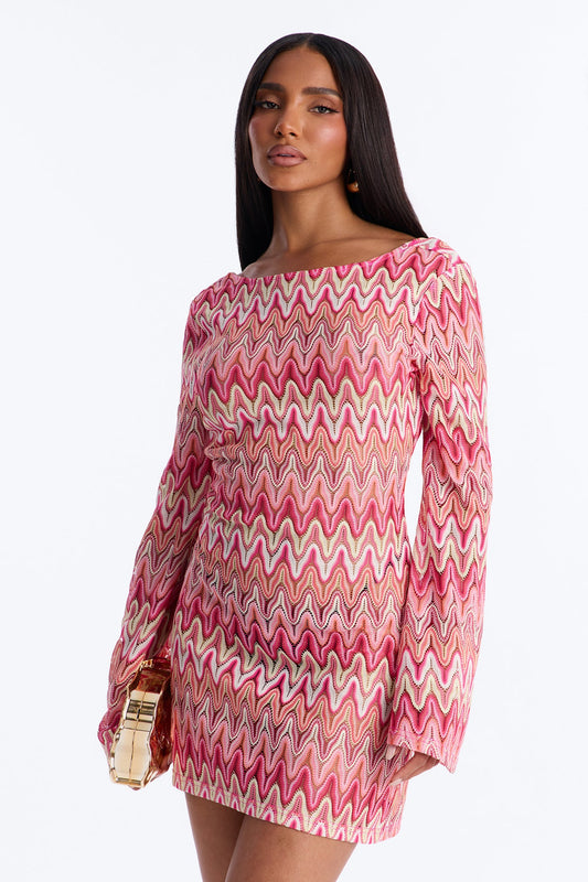 Endless Summer Backless Crochet Mini Dress - Pink/combo
