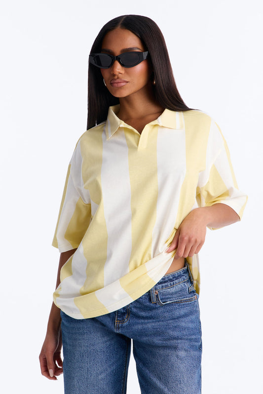 Varsity Crush Striped Short Sleeve Top - Yellow/combo
