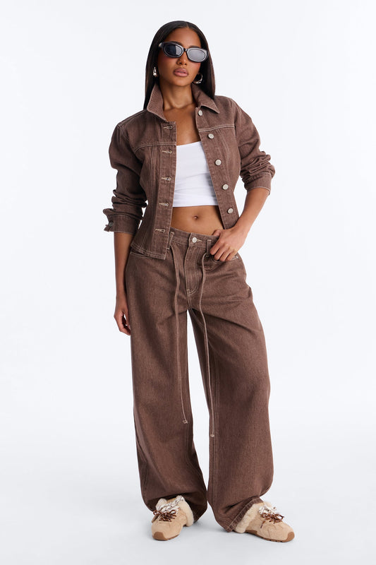Give Me Attention Tie Waist Jeans - Brown