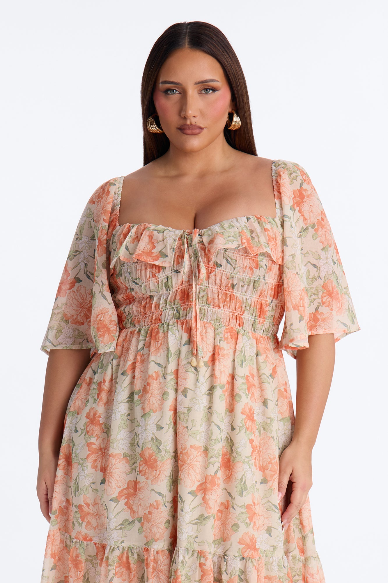 Christina Floral Chiffon Midi Dress - Orange/combo