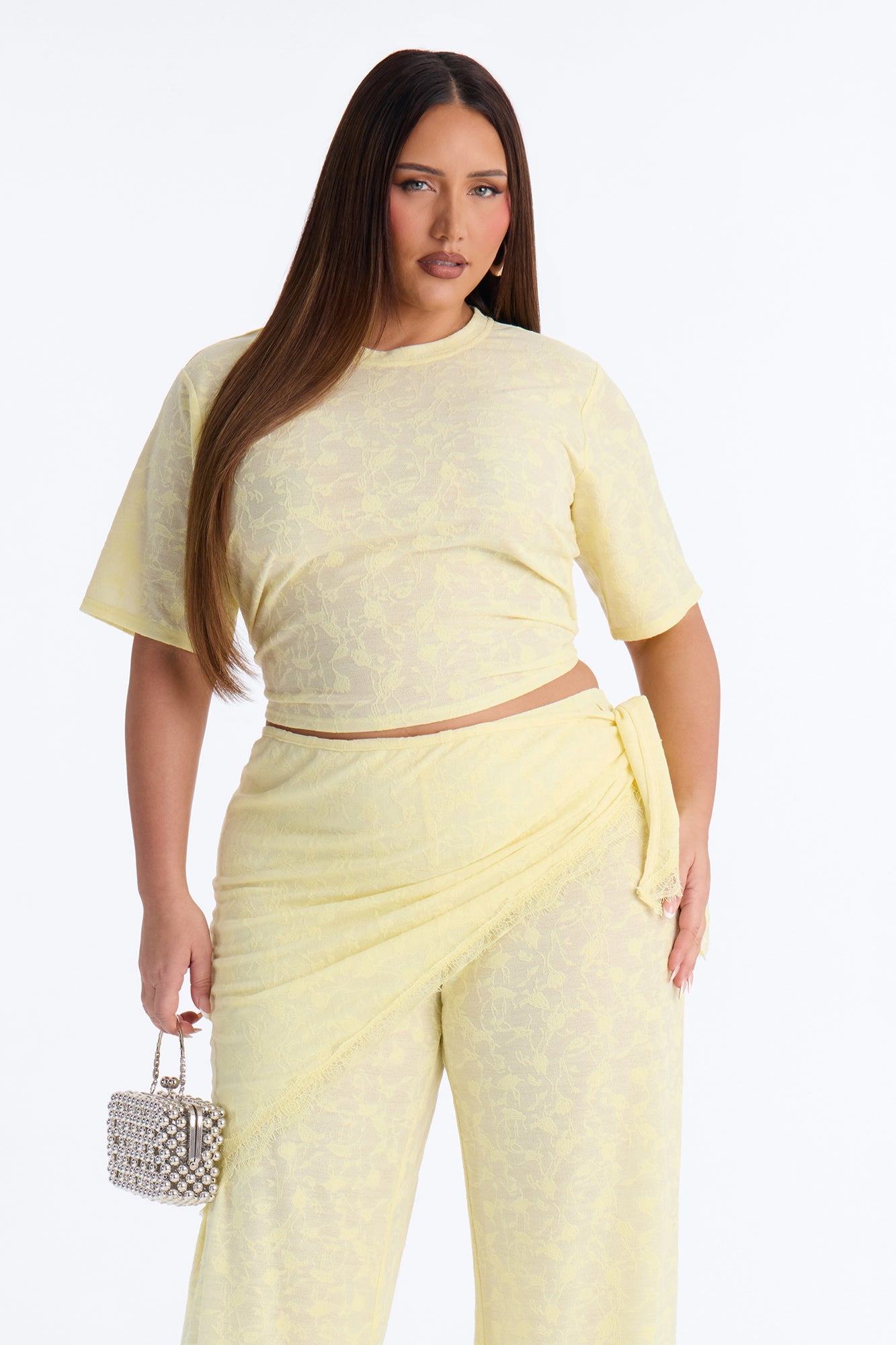 Solana Lace 3 Piece Pant Set - Yellow
