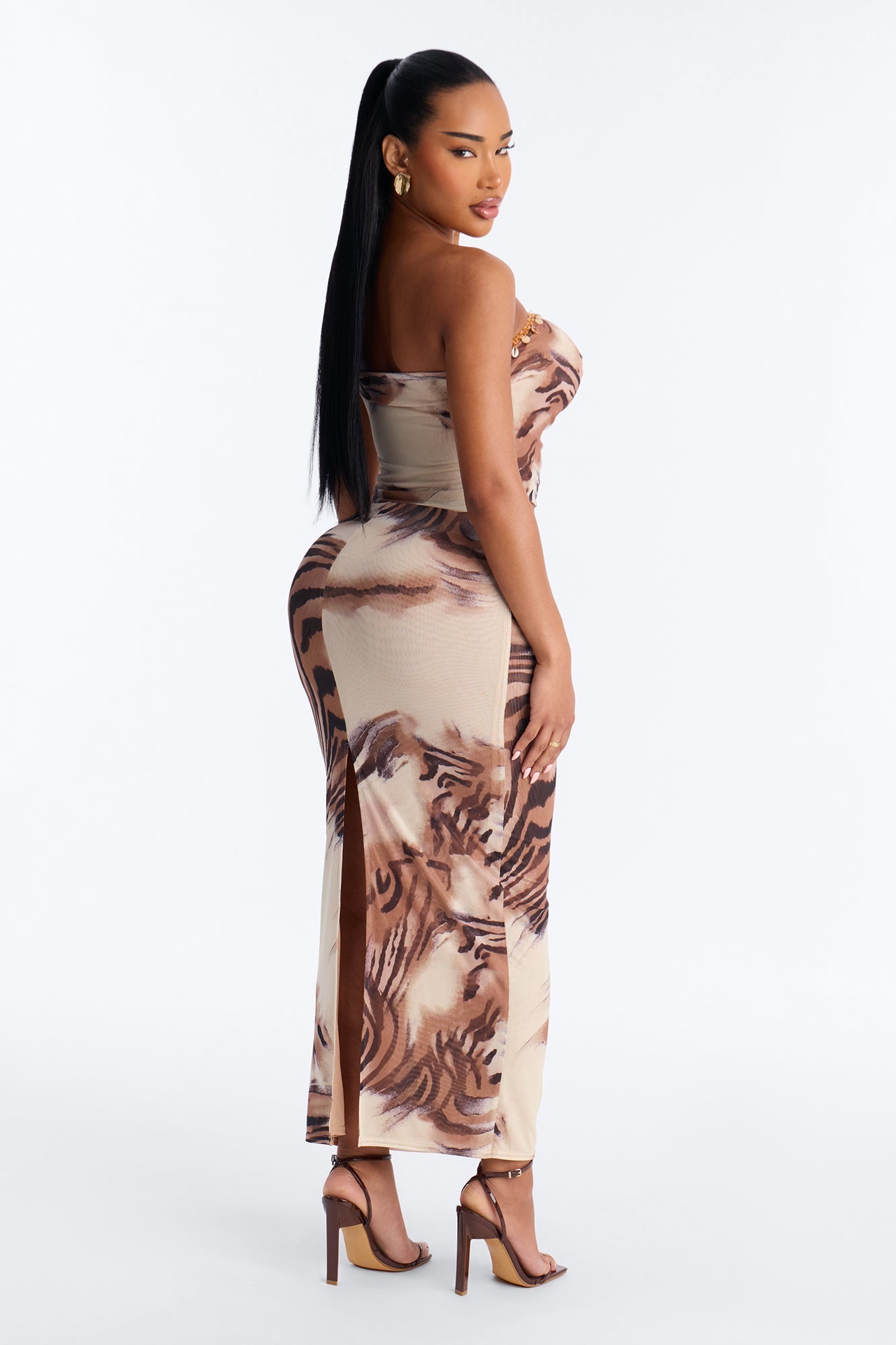 Rika Mesh Strapless Maxi Skirt Set - Cream/combo