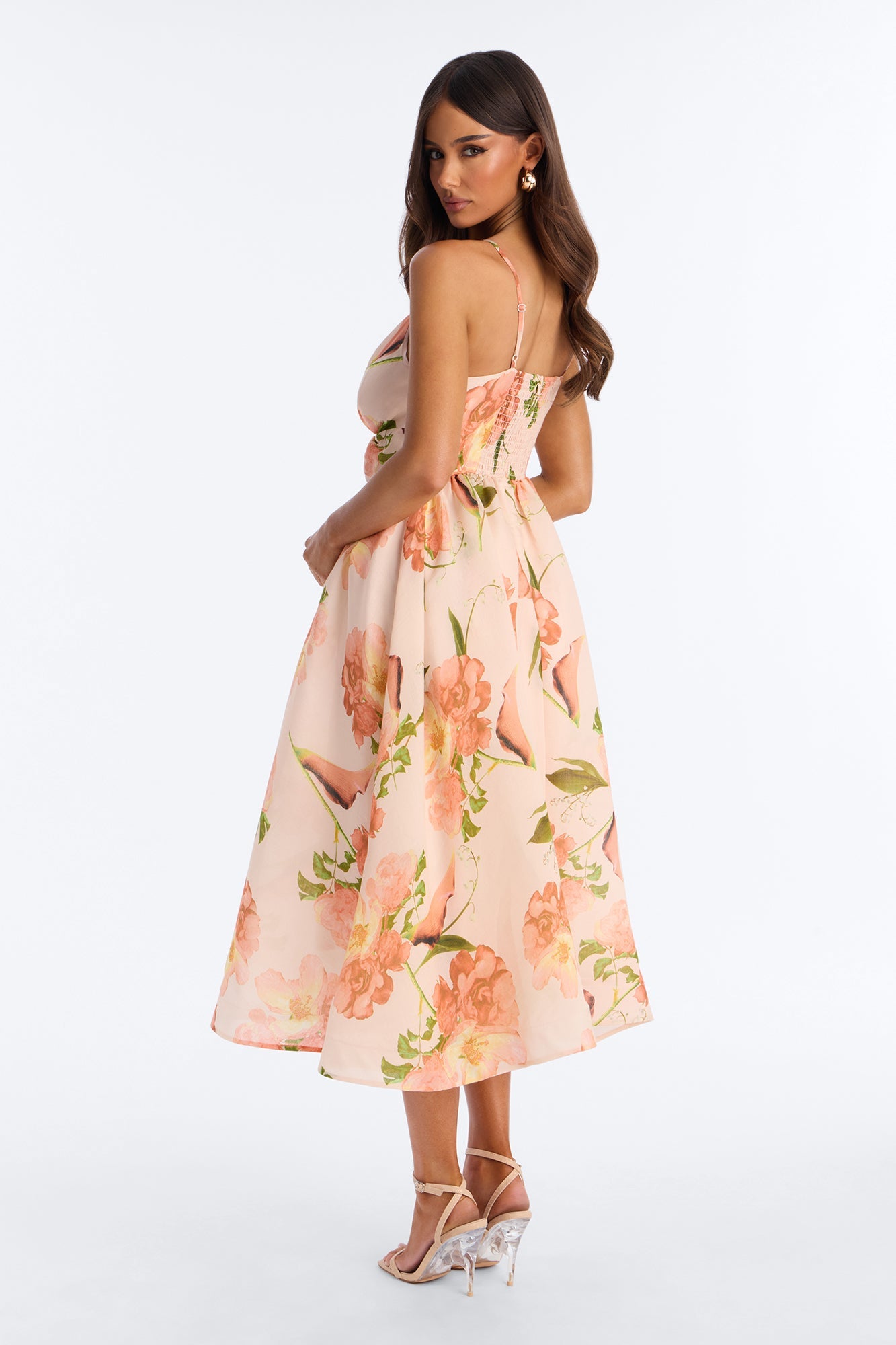 Aria Pleated Floral Midi Dress - Pink