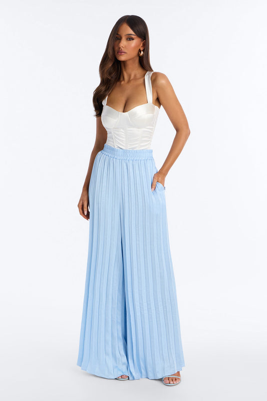 Let's Go Babe Satin Wide Leg Pant 32 - Light Blue