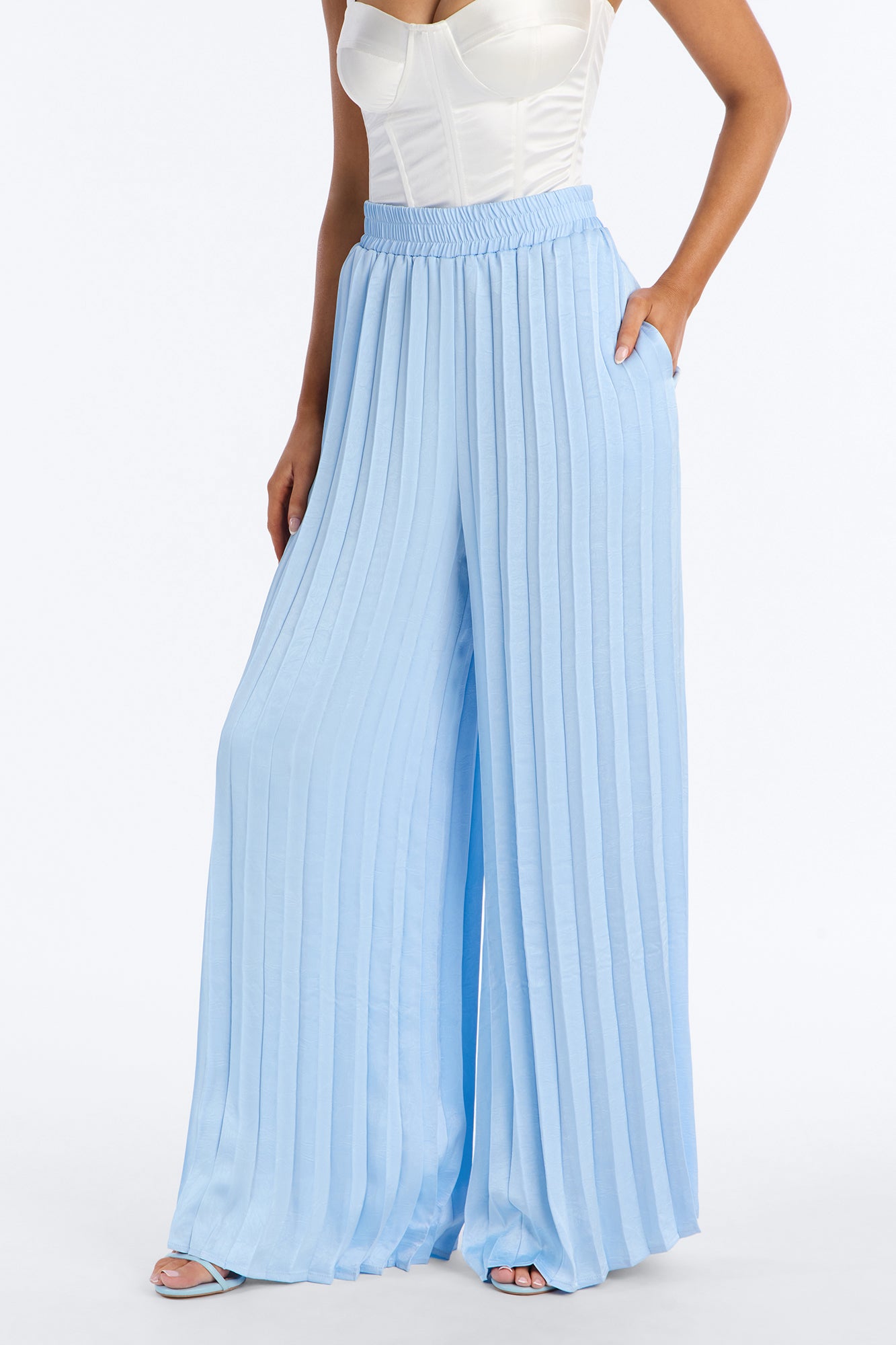 Let's Go Babe Satin Wide Leg Pant 32 - Light Blue