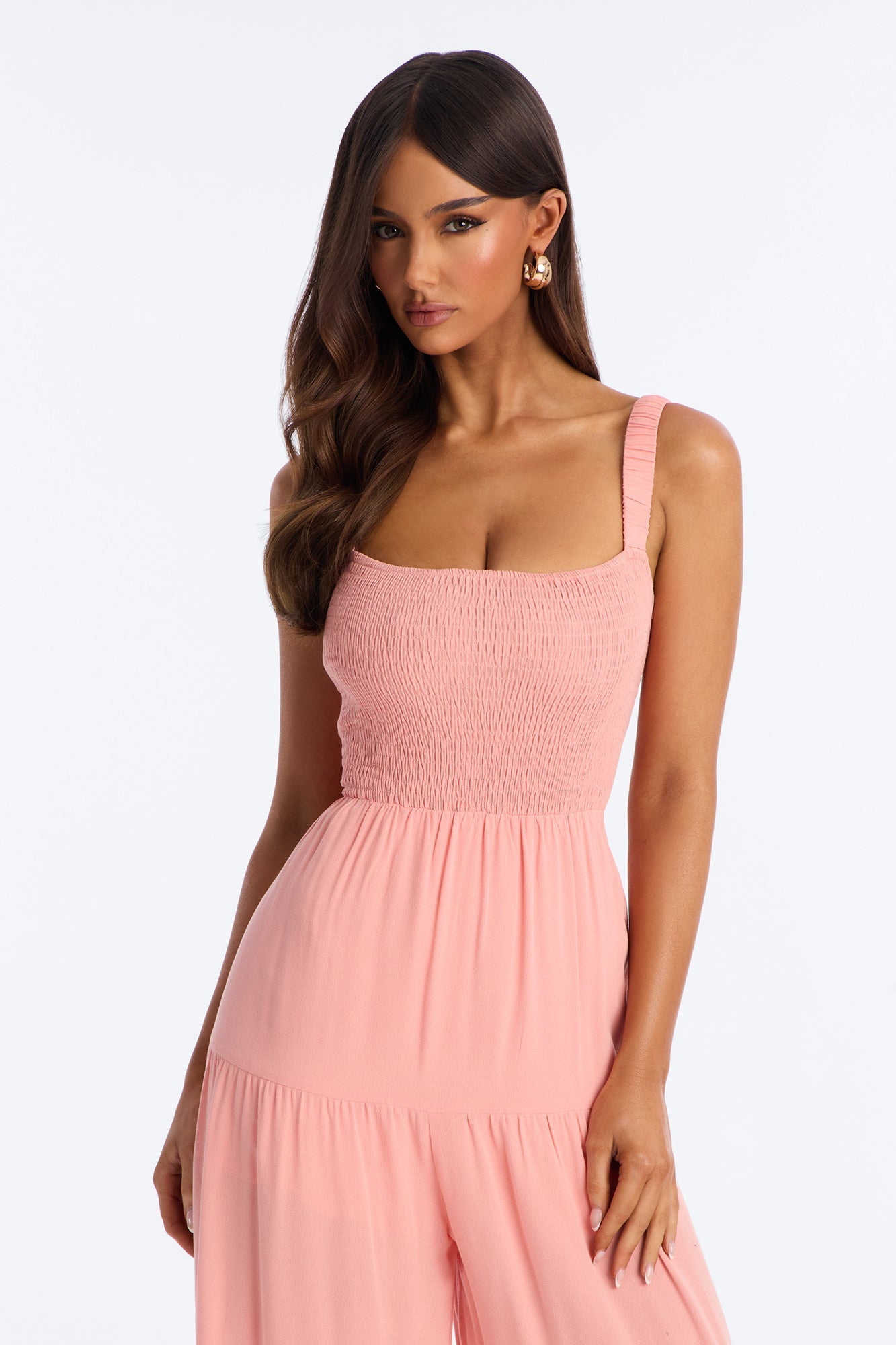 Risa Tiered Wide Leg Jumpsuit - Coral