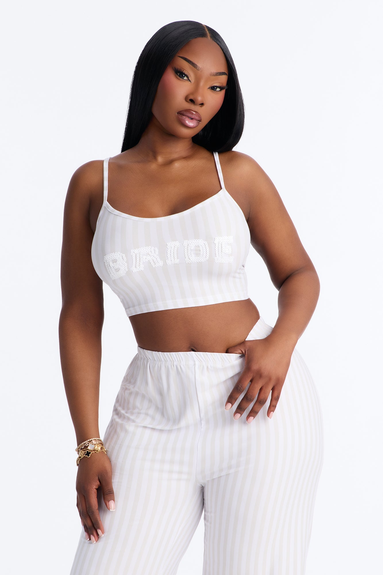 Sequin Bride’s Night In Cami PJ Pant Set - White