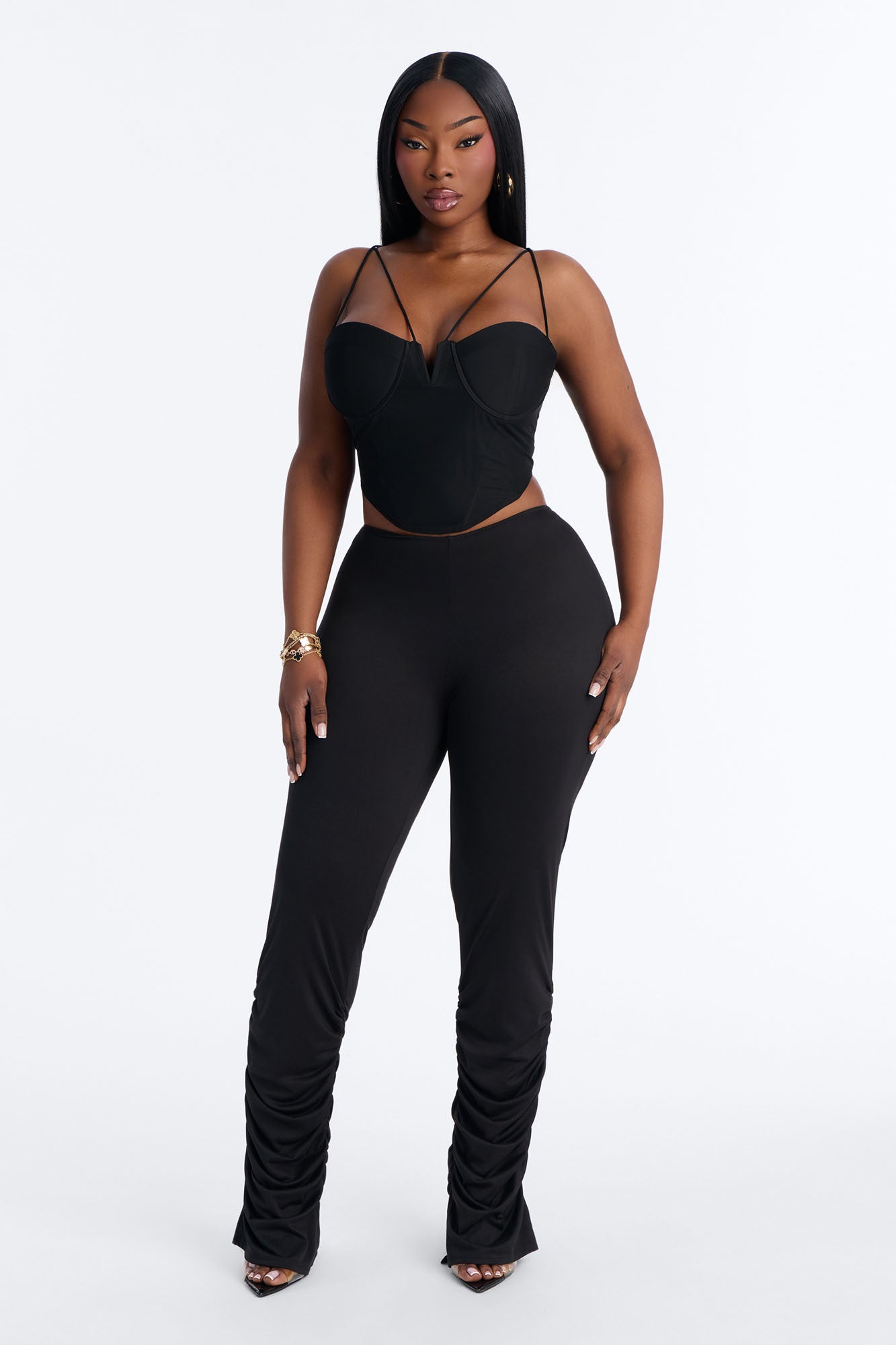 Dovie Low Rise Ruched Stacked Legging - Black Fashion Nova