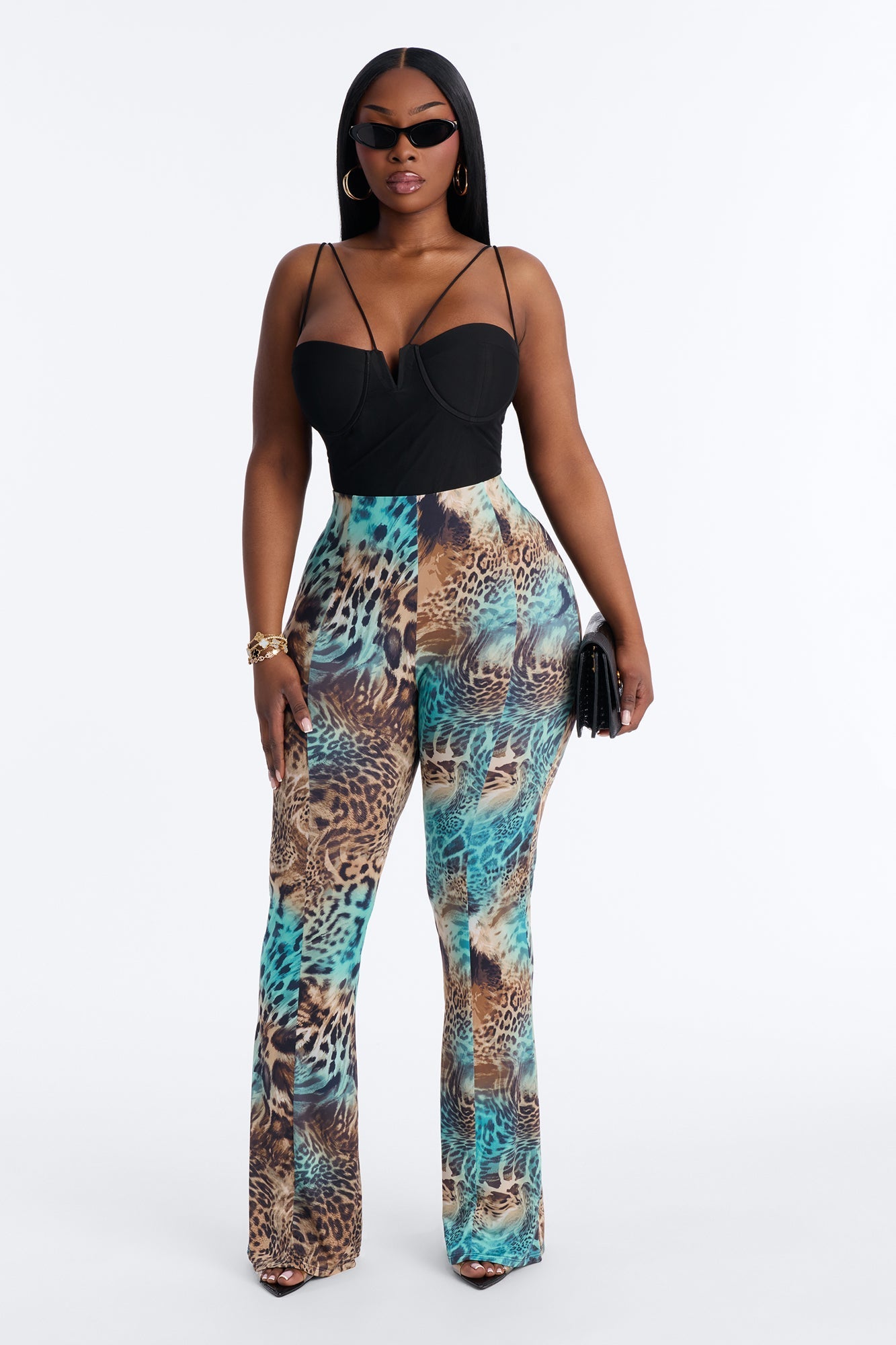 Marceline High Rise Animal Flare Pant - Multi Color Fashion Nova